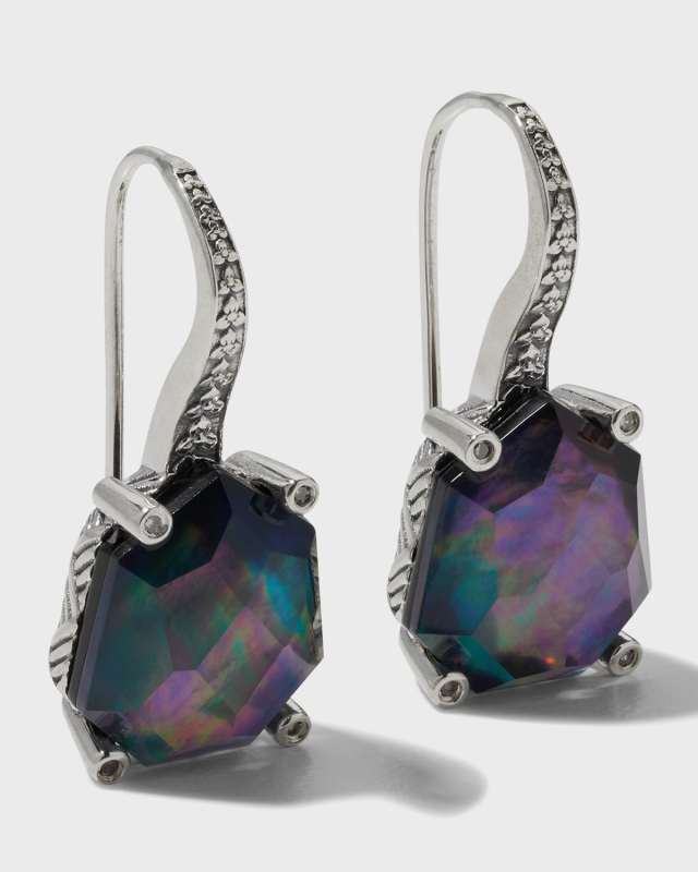 Faceted Natural Quartz, Mother-of-Pearl and Hematite Galactical Earrings